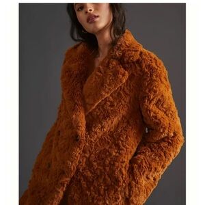 Anthropologie‎ Teddy Jacket in Warm Rust Faux Fur Coat